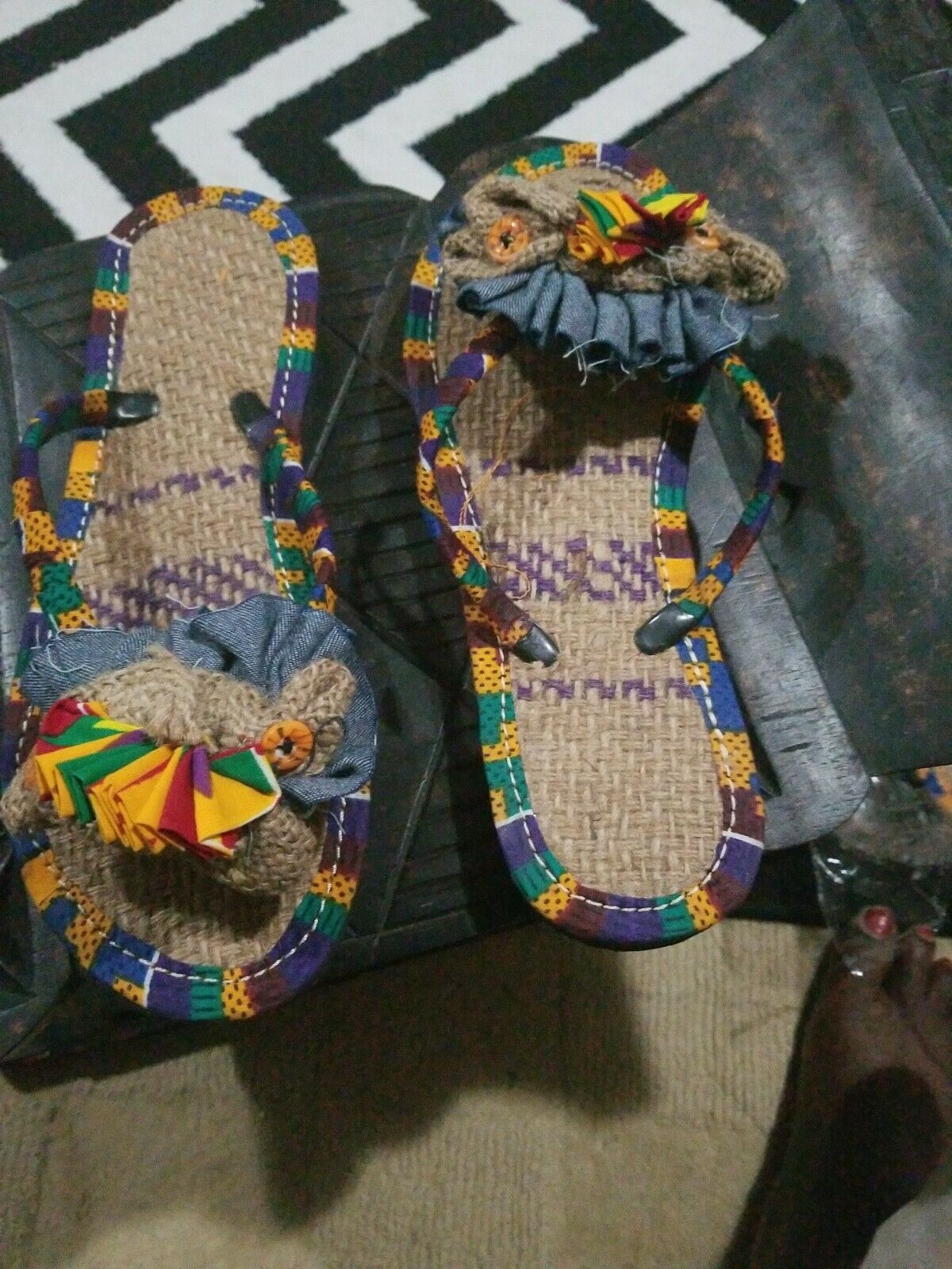 Handmade Kente Slippers with Denim Accents~Size 10.5M(Fits US9-9.5)~$25ea