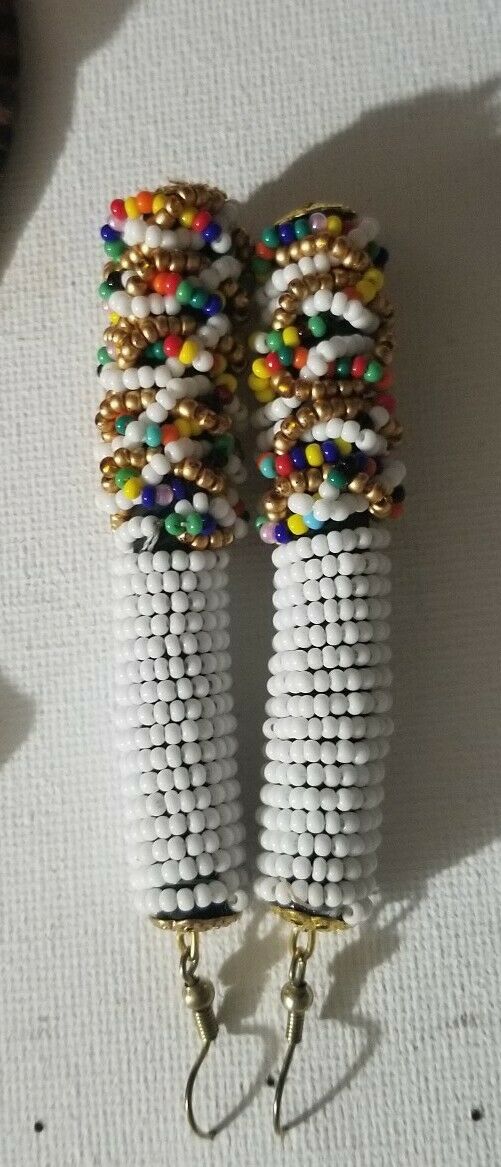 White Multi Beaded Dangling Earrings $7