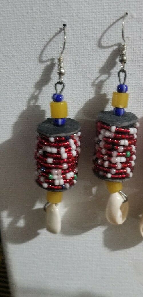 African Beaded Earrings( Red) Handmade 2pairs $10