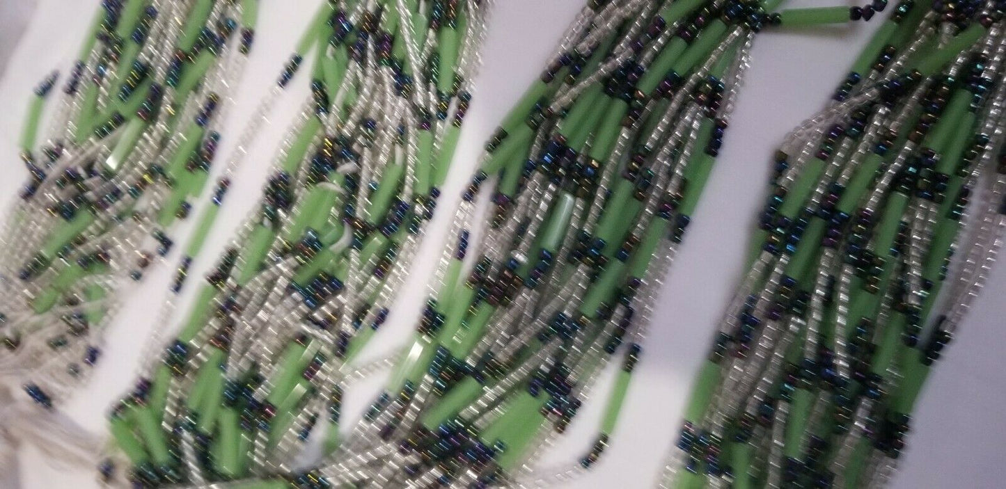 African waist beads Green& white translucent Dazzling ~ very Long