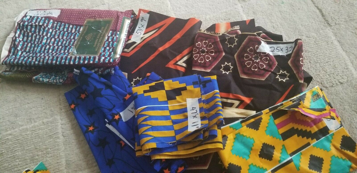 Lot Remnants African Tribal Ethnic Print Cotton Fabric Assorted 12 PC Lot