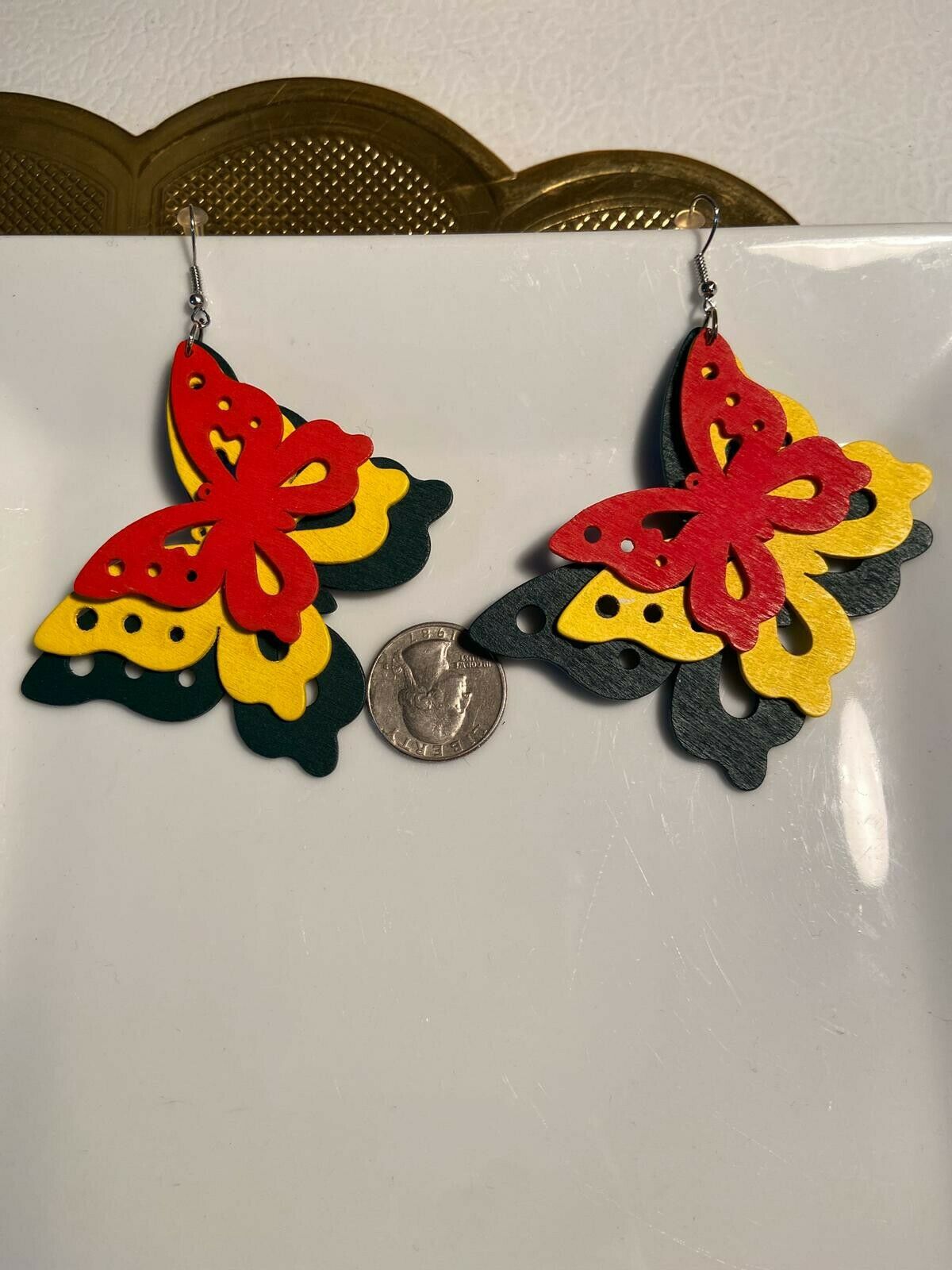 Tri color Wooden African Earrings ~ $6 Ships Free