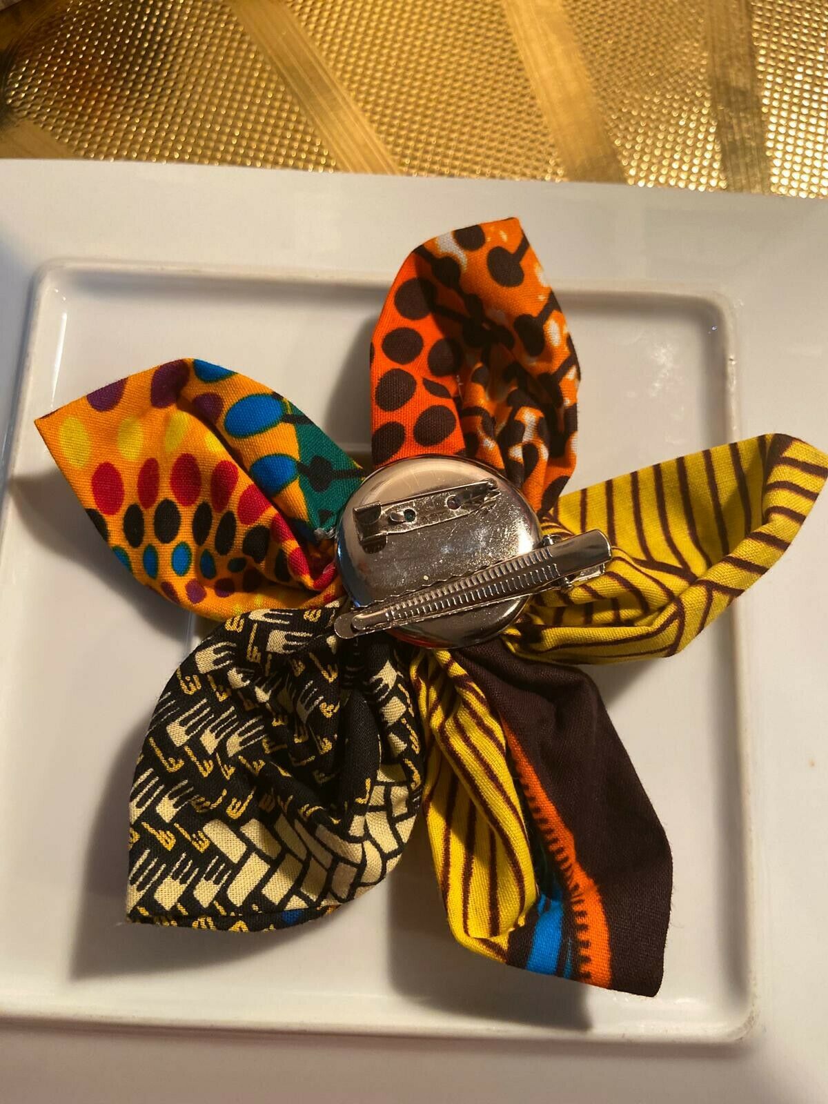 African print hair accessory/brooch pin