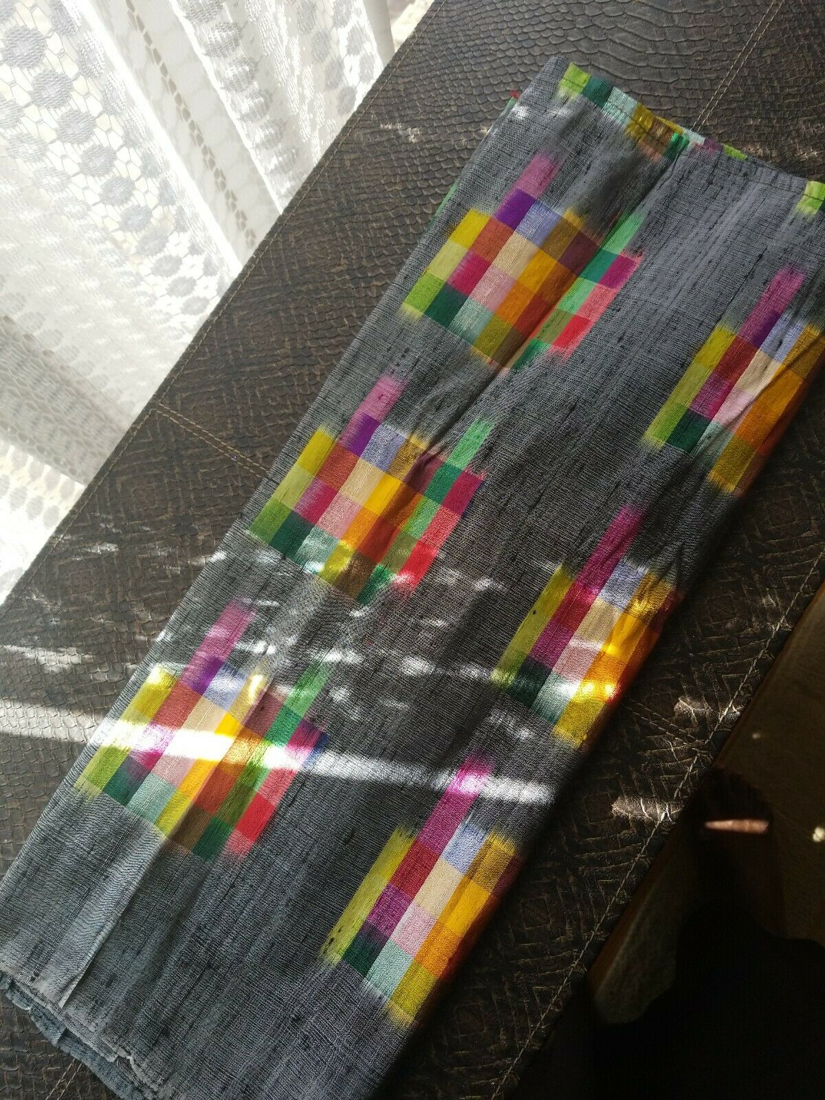 Kente Colors in Silk Lux Scarf/Head Wrap(Grey) 72"×21.5"