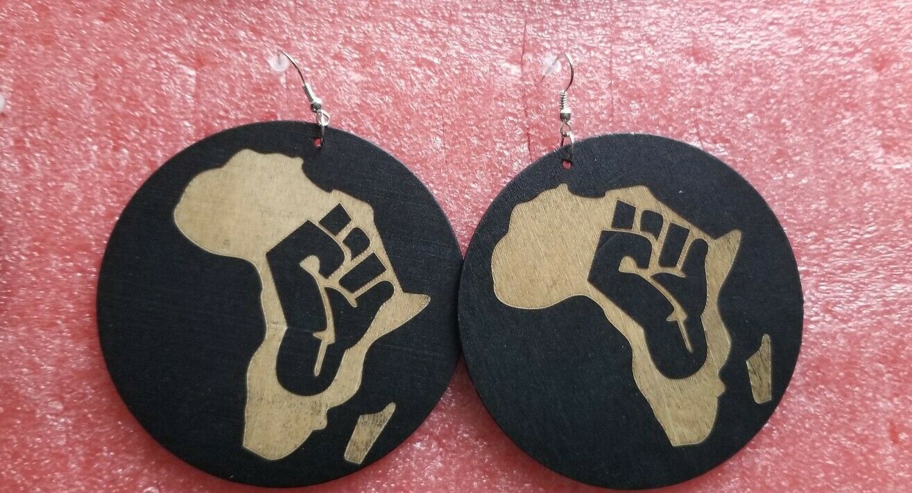 Black Power Fist Wood Women Fashion Dangle Earrings(BRN) ~$8