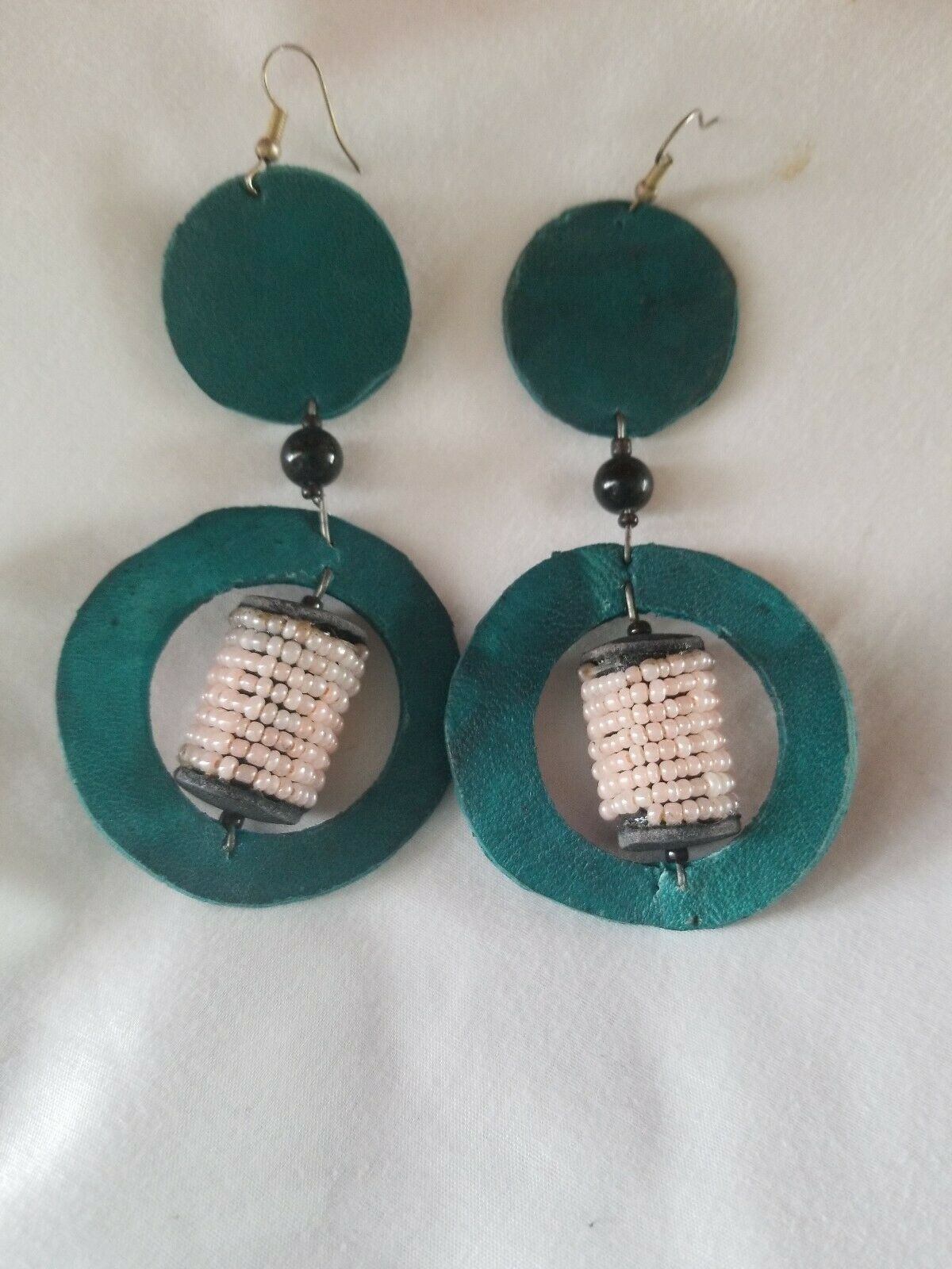 Handmade GENUINE Leather and beading Earrings $10