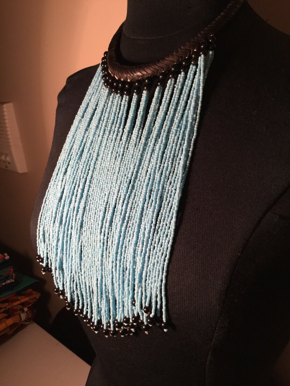 MULTI STRAND BABY BLUE BEAD NECKLACE