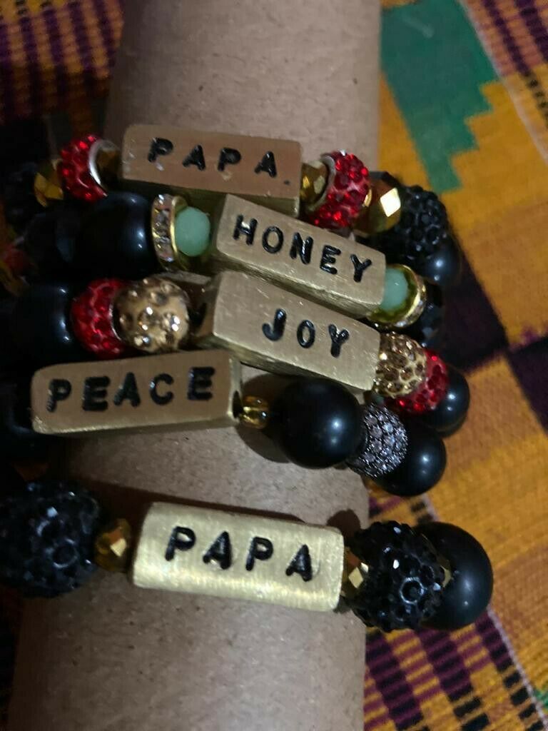 African Krobo Glass Beads Handmade Traditional Name Bracelet from Ghana