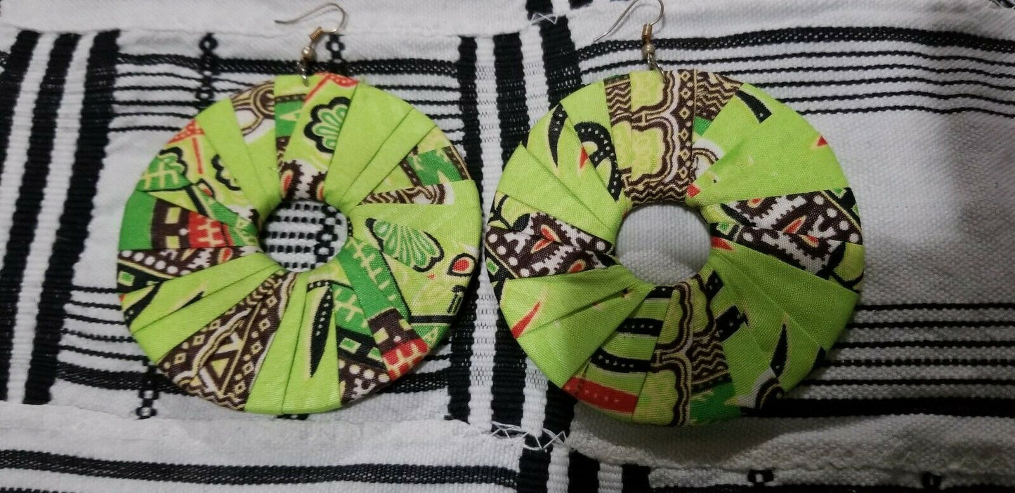 Lime Green MultiAfrican Print Round Earrings $5