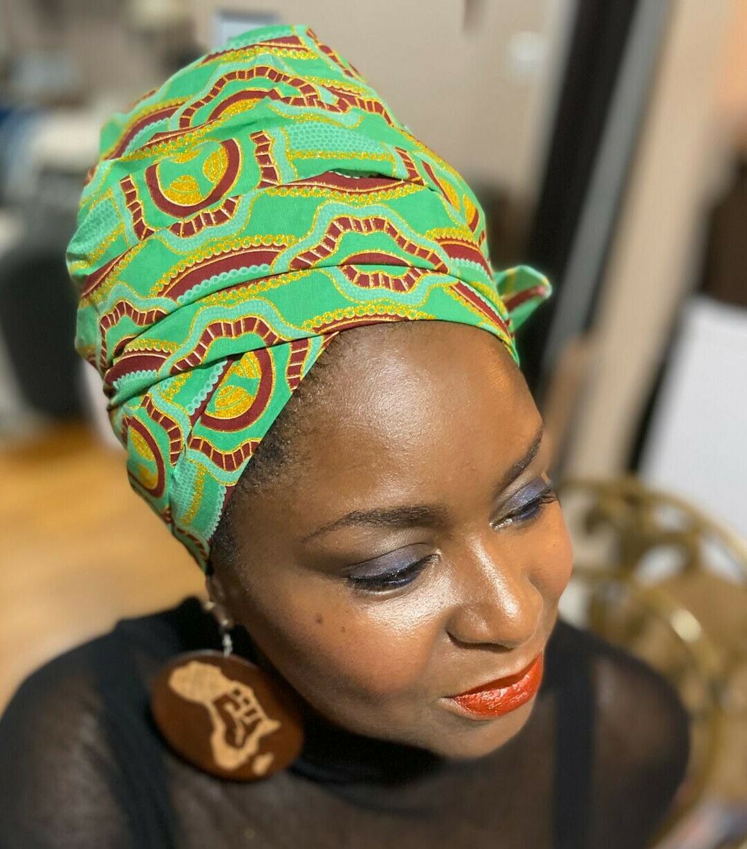 High fashion Green MULTI African Print 100% Cotton ~69.5"(1yd&33")×23" $11.50