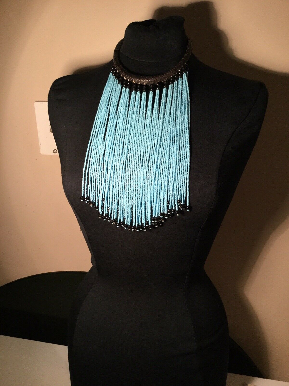 MULTI STRAND BABY BLUE BEAD NECKLACE