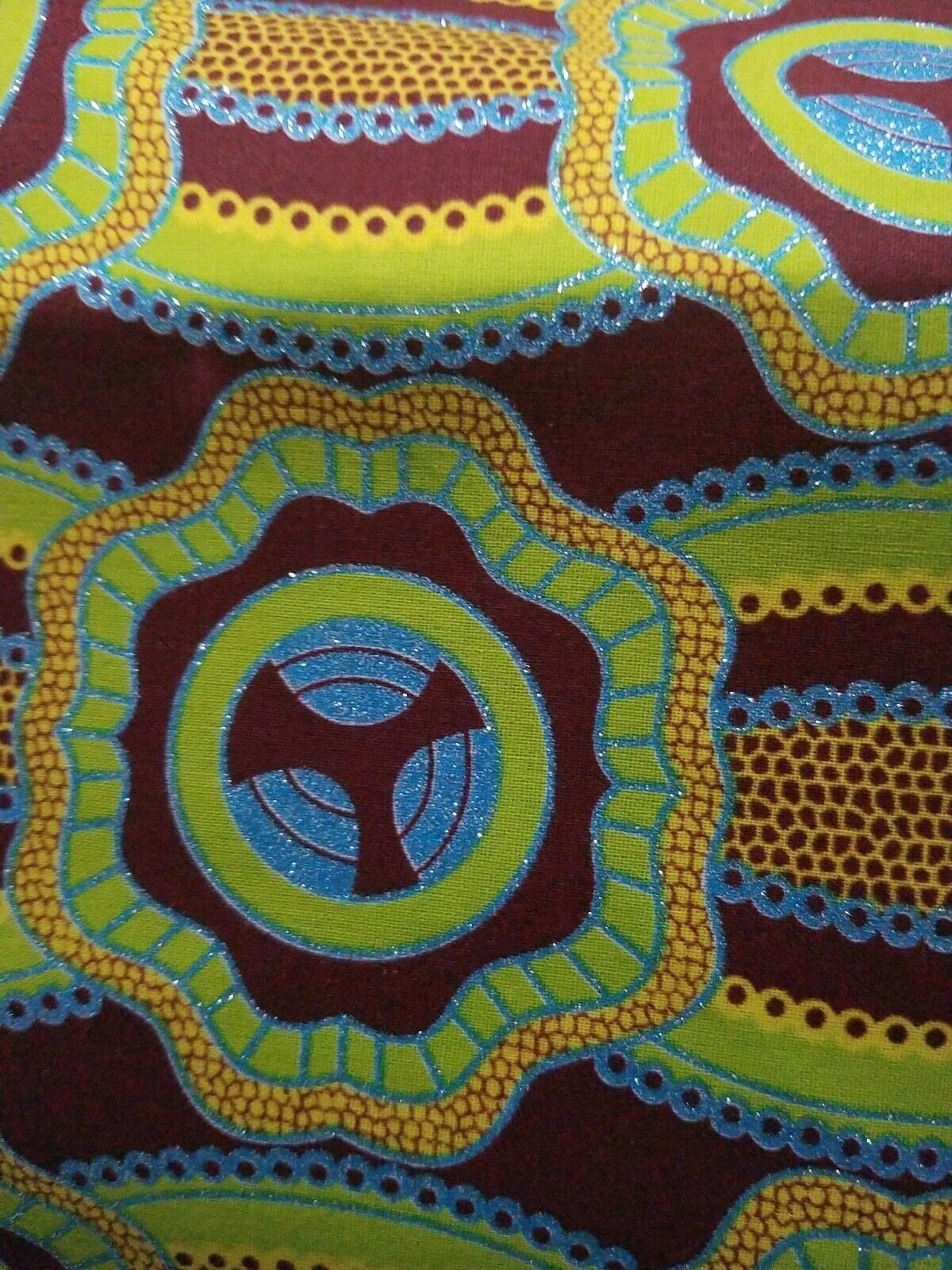 High fashion green MULTICOLOR African Wax Print 100% Cotton Fabric ~70 "×23"~$11
