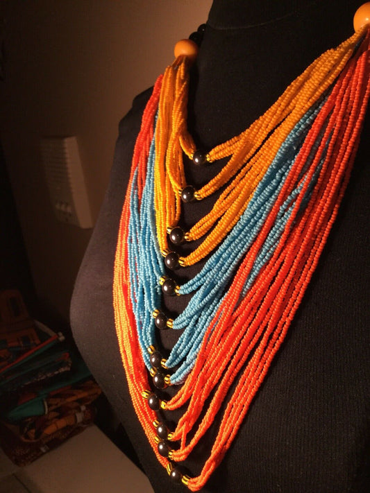 Assorted Mali Multi Strand African Beaded Necklace~check Description
