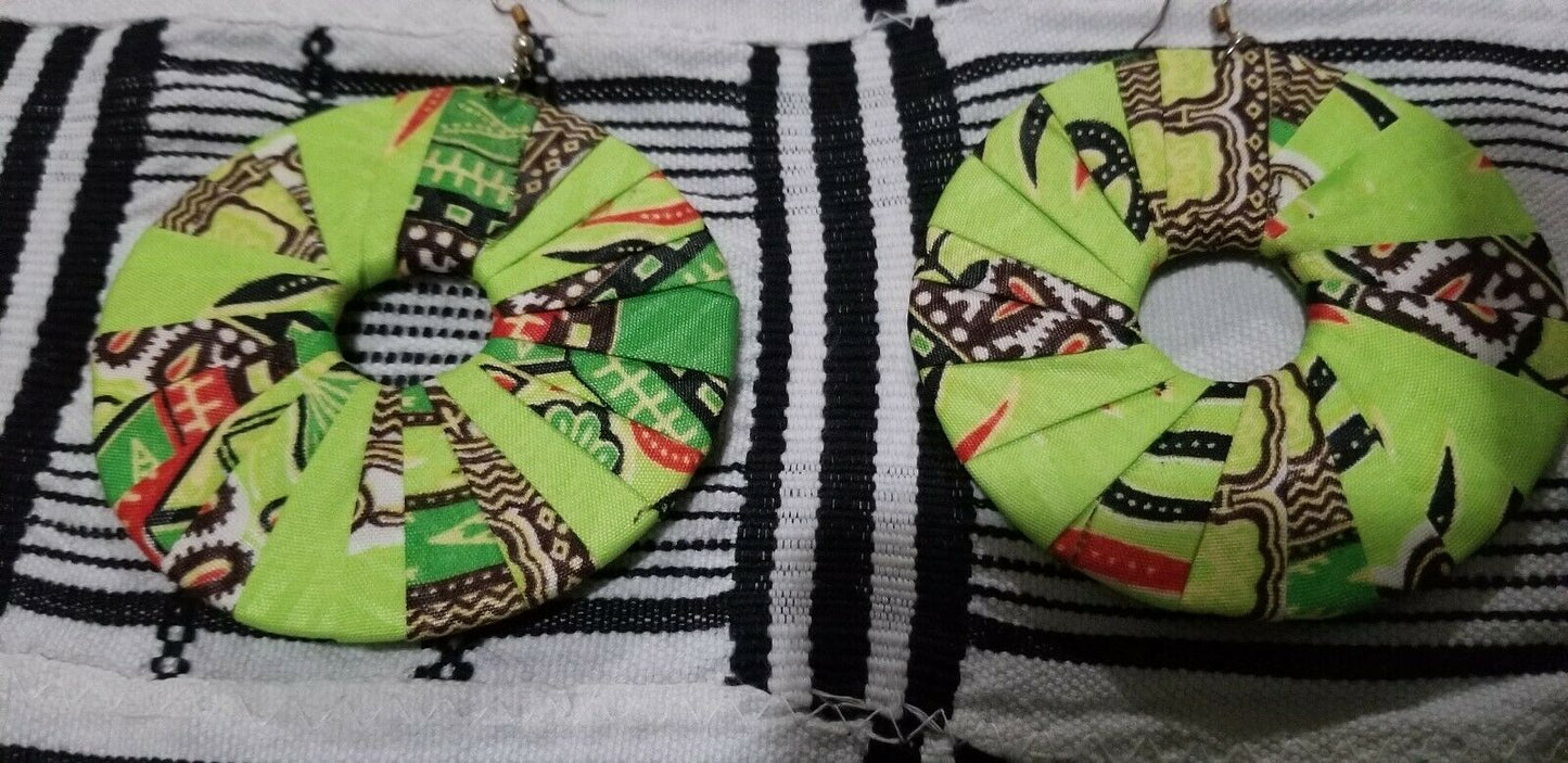 Lime Green MultiAfrican Print Round Earrings $5