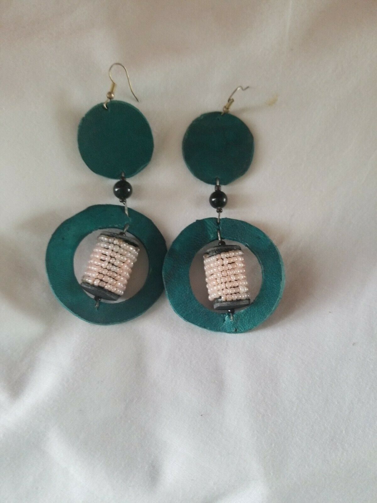 Handmade GENUINE Leather and beading Earrings $10