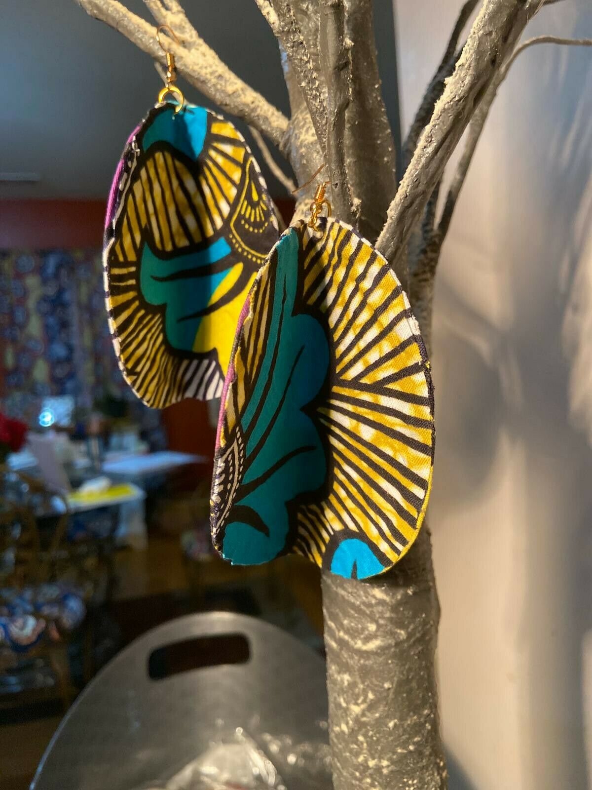 African Print Butterfly Earrings Yellow marigold~ $12 Ships Free