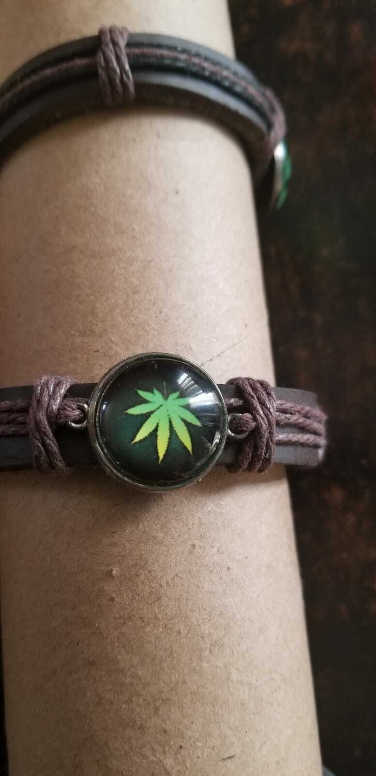 Hemp Leaf Leather Bracelet $8