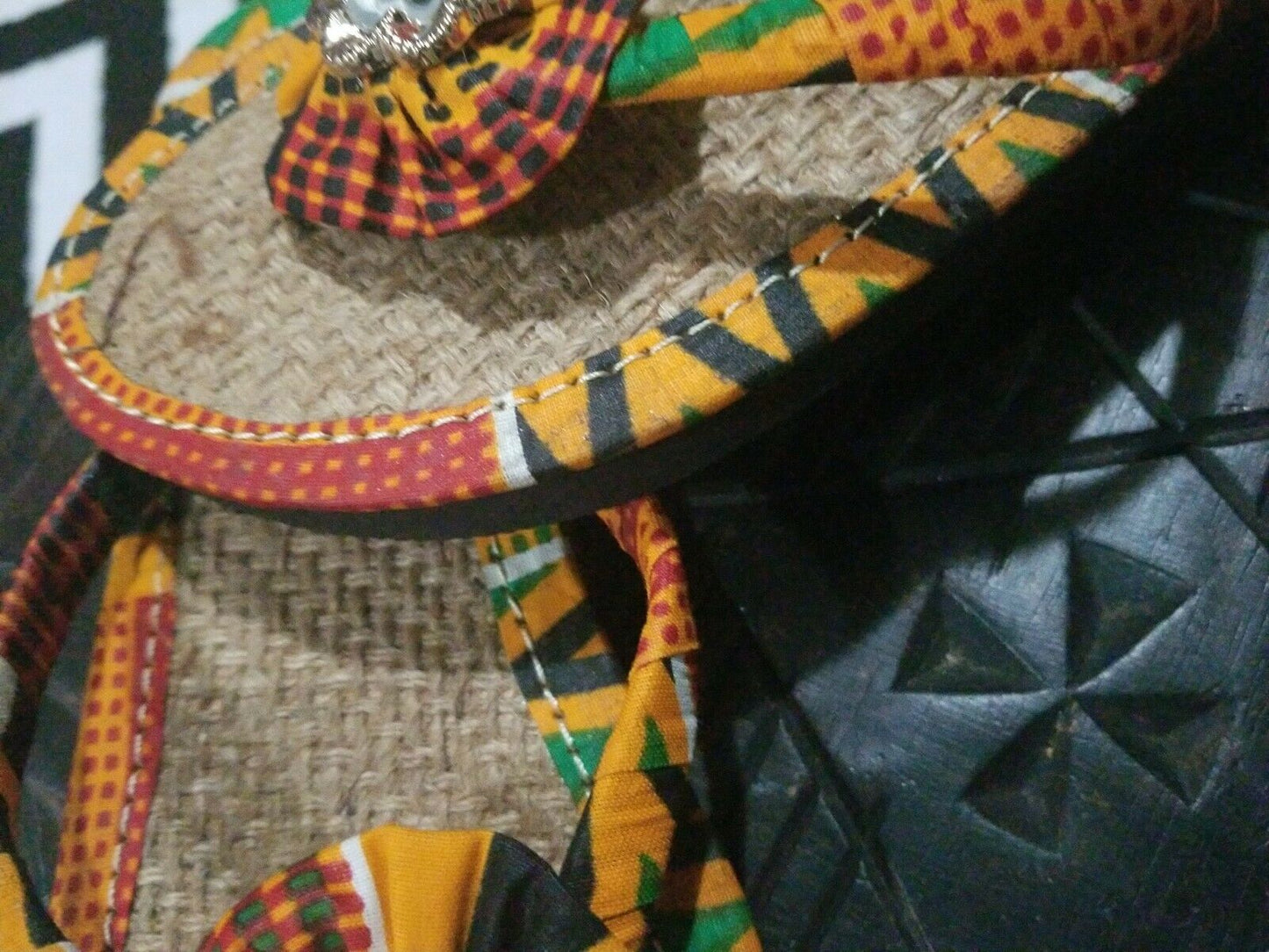 Handmade Kente Slippers with Denim Accents~Size 10M(fits US Size 9M)~$25