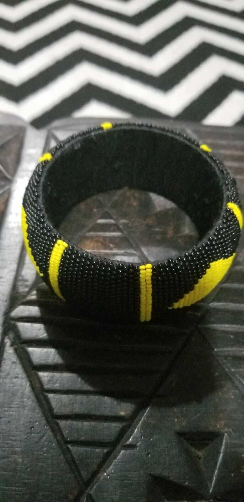 Yellow and Black Diamond Cut beaded Bangle style