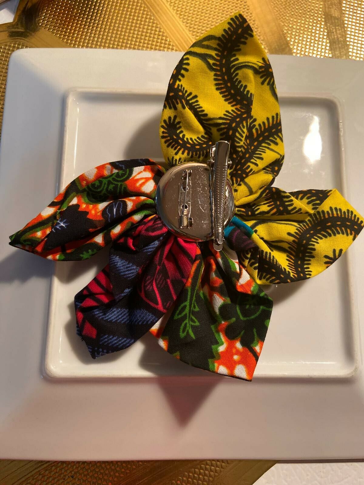 African print hair accessory/brooch pin