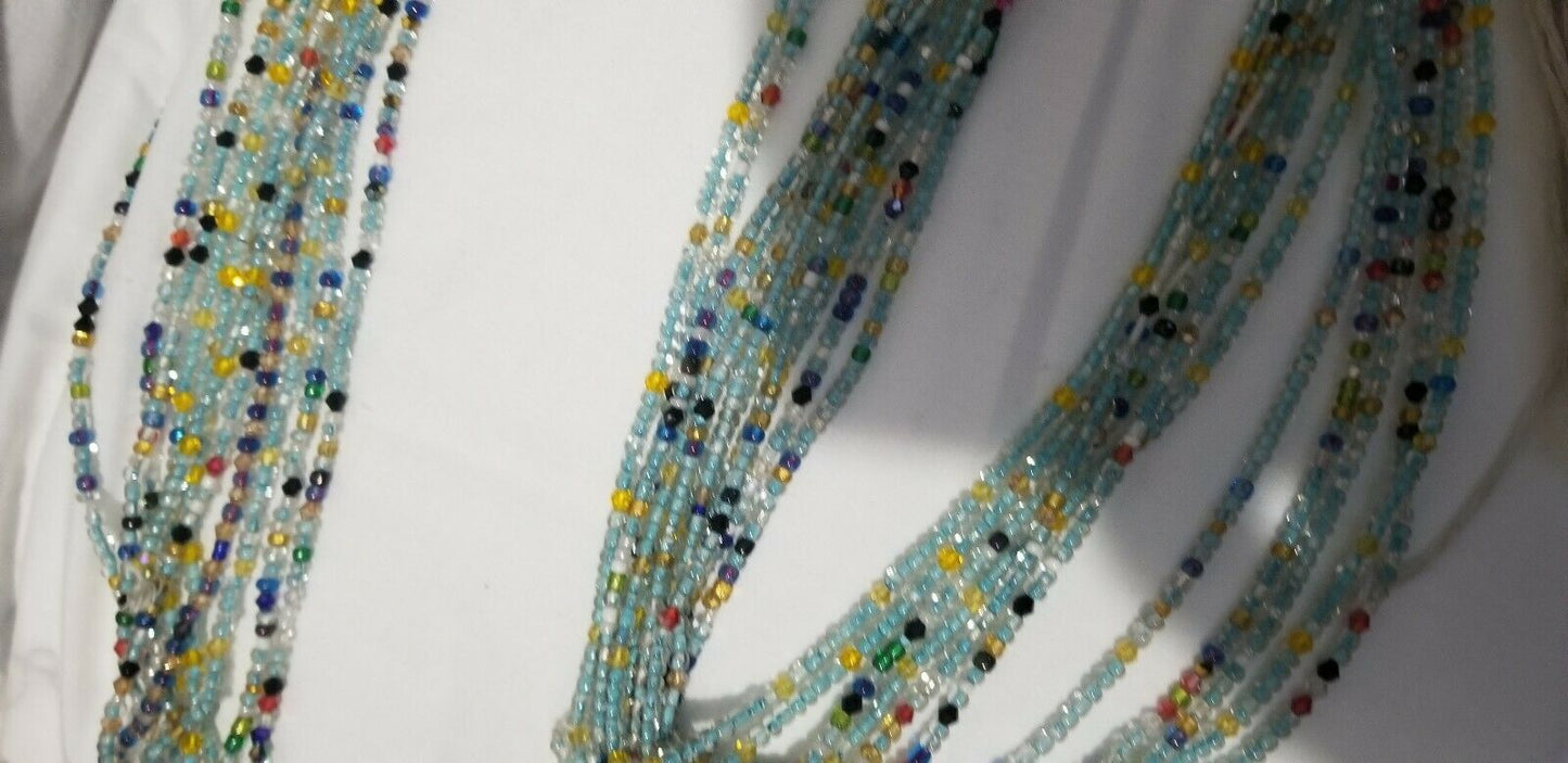 African waist beads sea foam green translucent Dazzling ~ very Long ~2pc