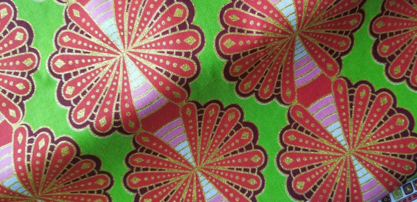 High fashion African Orange & Lime Green 100% Cotton Fabric ~71"×23"