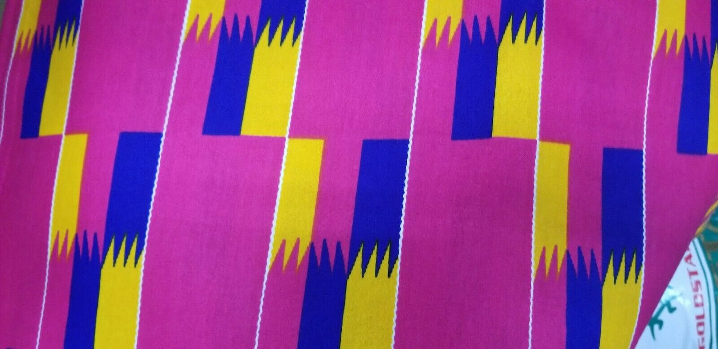 Kente Print African Wax Print 100% Cotton Fabric ~2 YARDS × 23"
