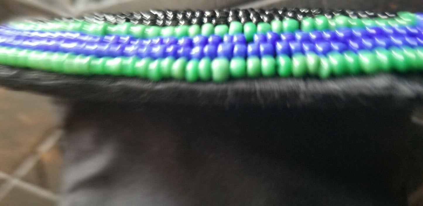 Wide Band Zulu beaded statement bracelet Cuff (black Turquoise)$18