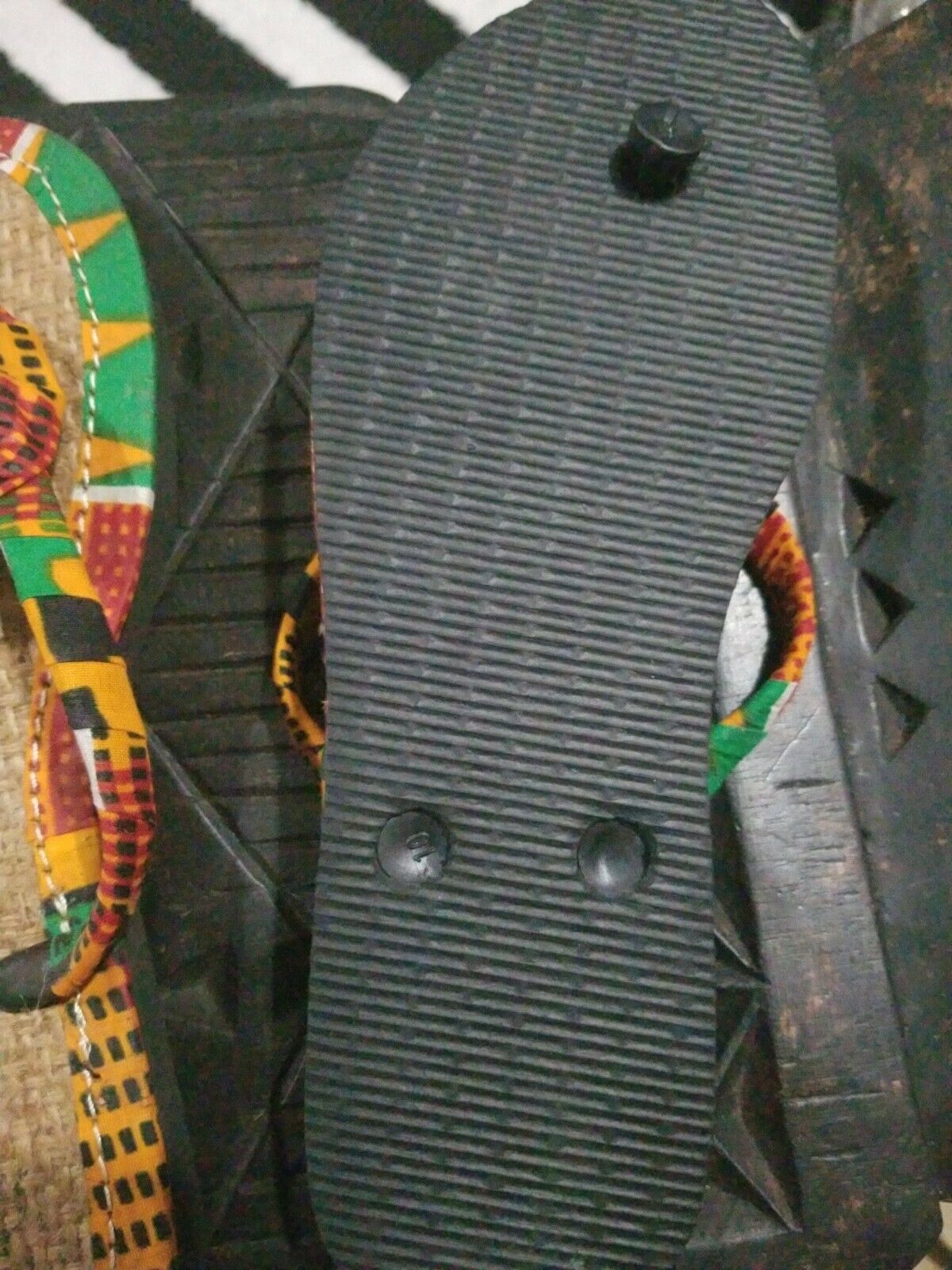 Handmade Kente Slippers with Denim Accents~Size 10M(fits US Size 9M)~$25