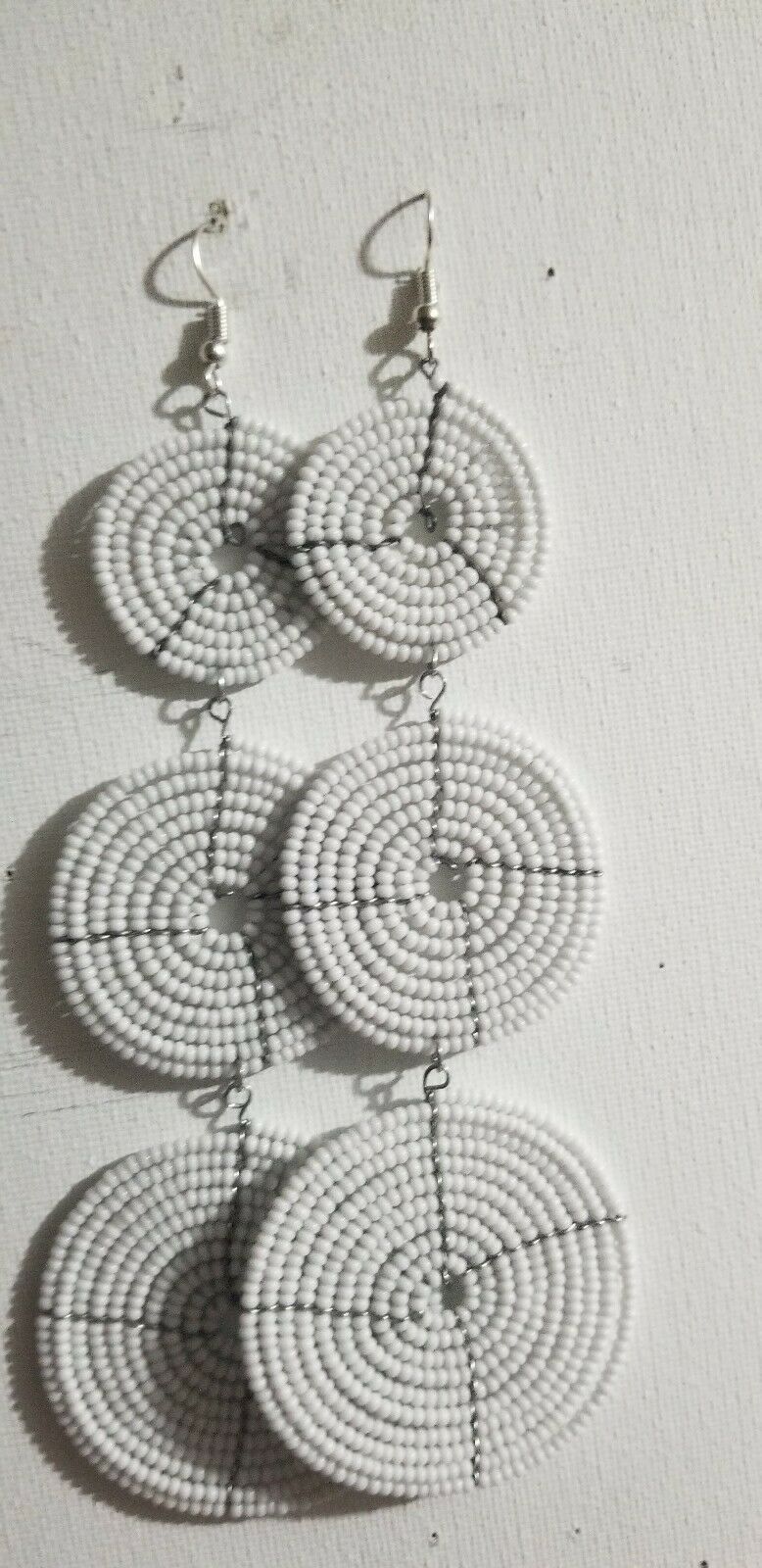 Dangling White Beaded African Earrings$12.50