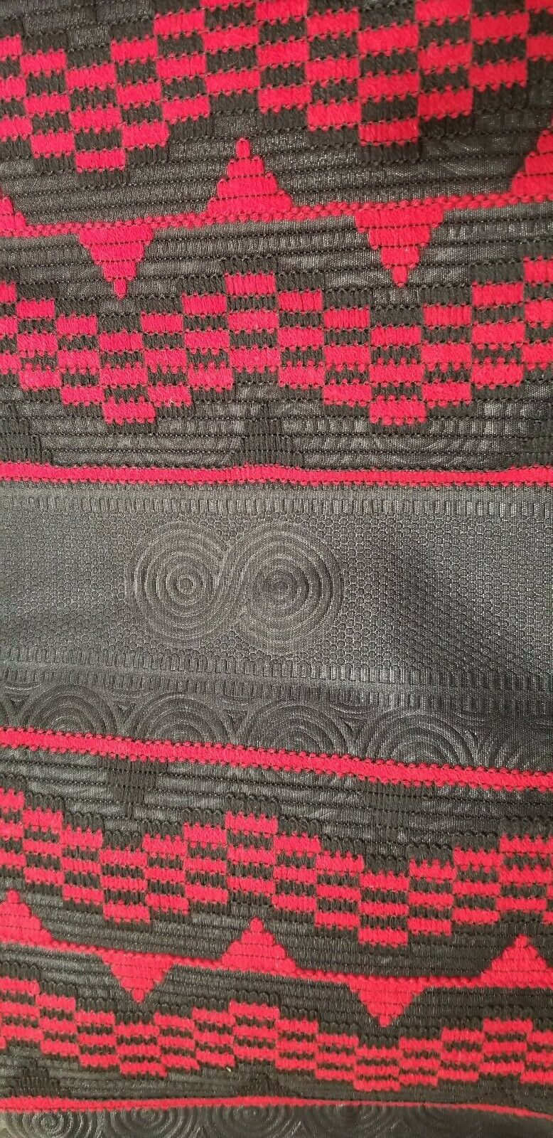 DESIGNER AFRICAN PRINT IN BLACK & RED with ADINKRA MOTIFS ~ 2yds