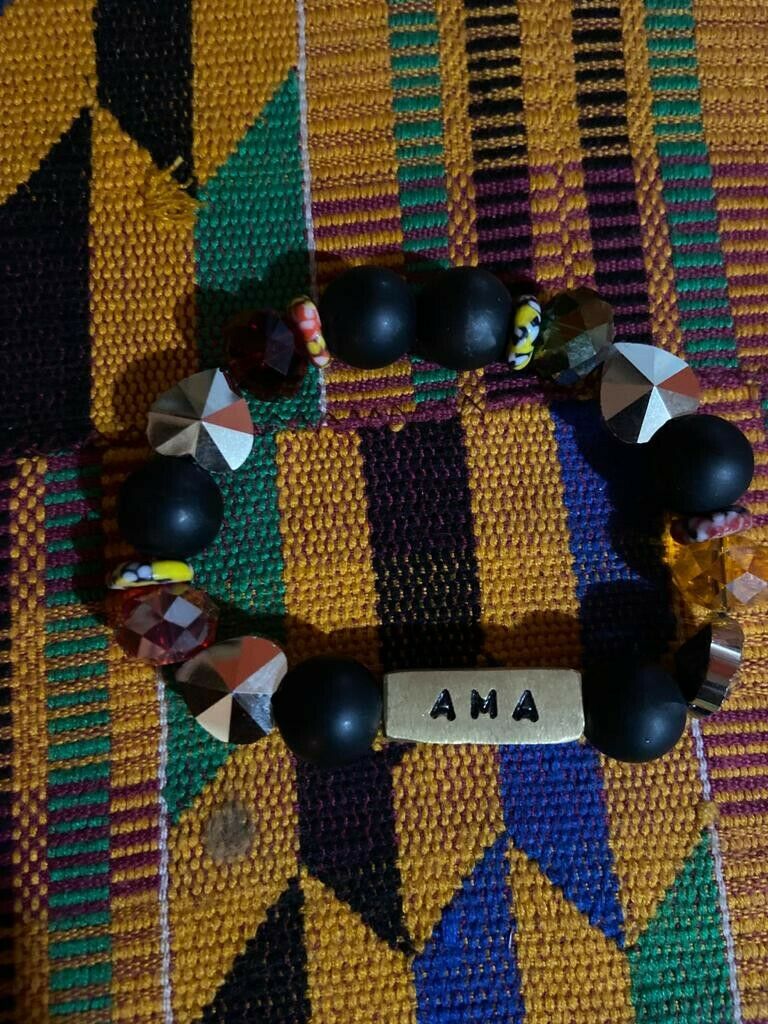 African Krobo Glass Beads Handmade Traditional Name Bracelet from Ghana