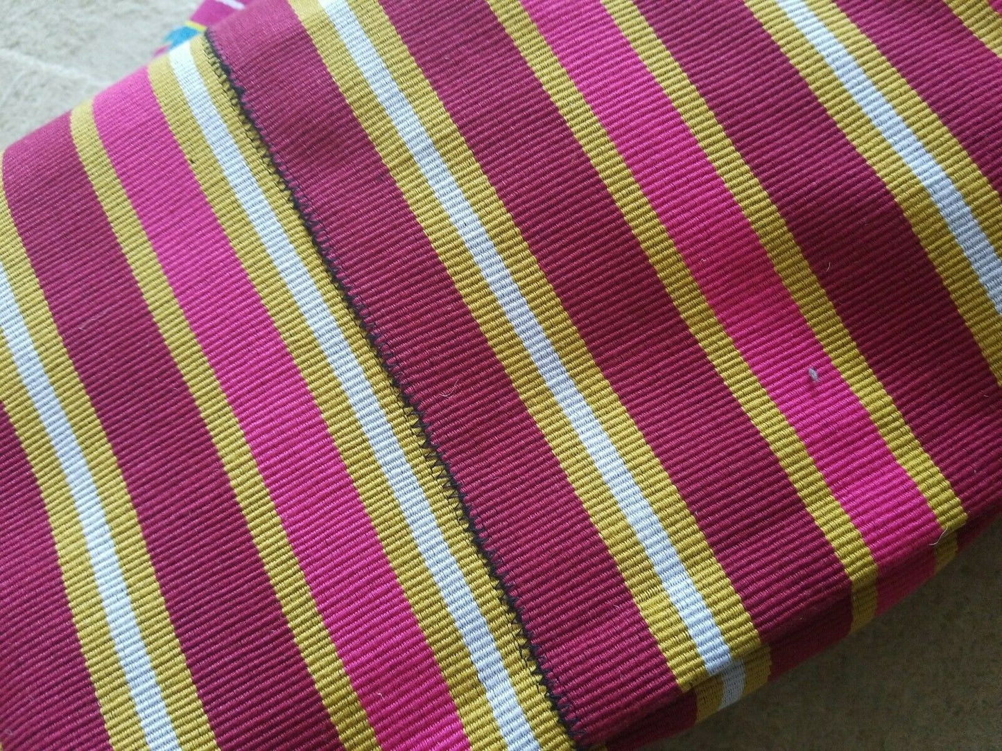 FasoDaFani Fabric From Boukina burgundy,mustard multi colored stripes52"×77"