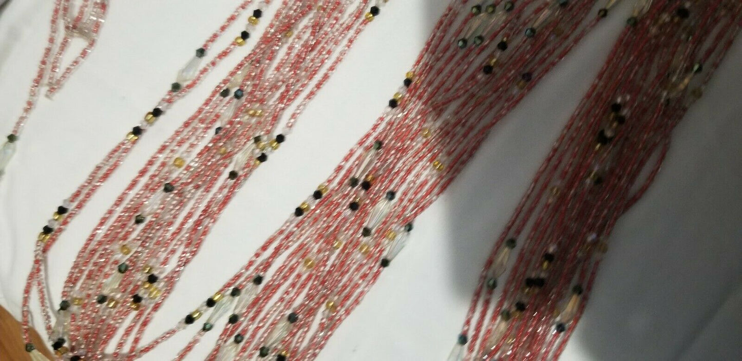 Red Colored African waist Beads Long With Decorative Accents#2(.46"-53")