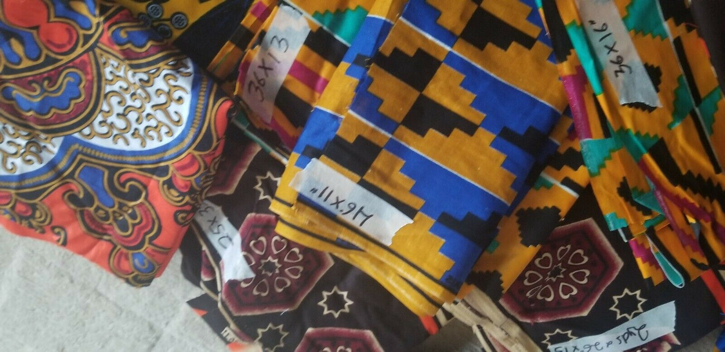 Lot Remnants African Tribal Ethnic Print Cotton Fabric Assorted 12 PC Lot