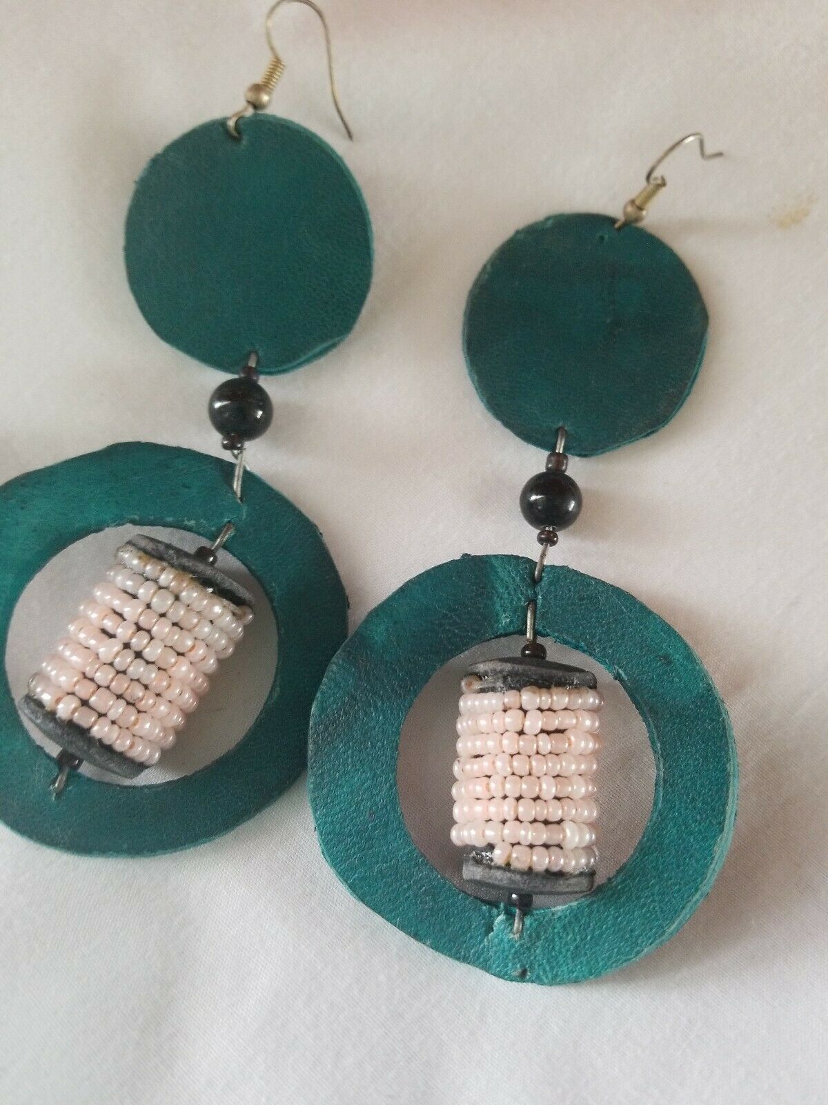 Handmade GENUINE Leather and beading Earrings $10