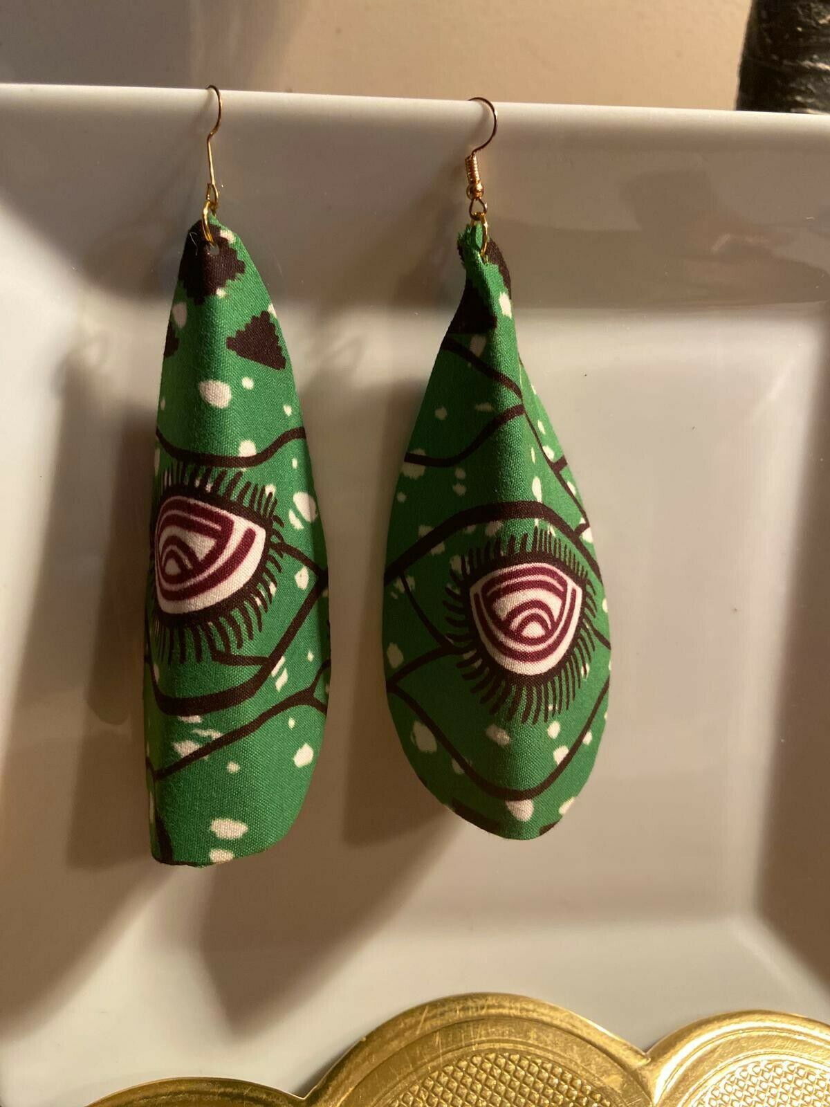 African Print Butterfly Earrings Green~ $12Ships Free