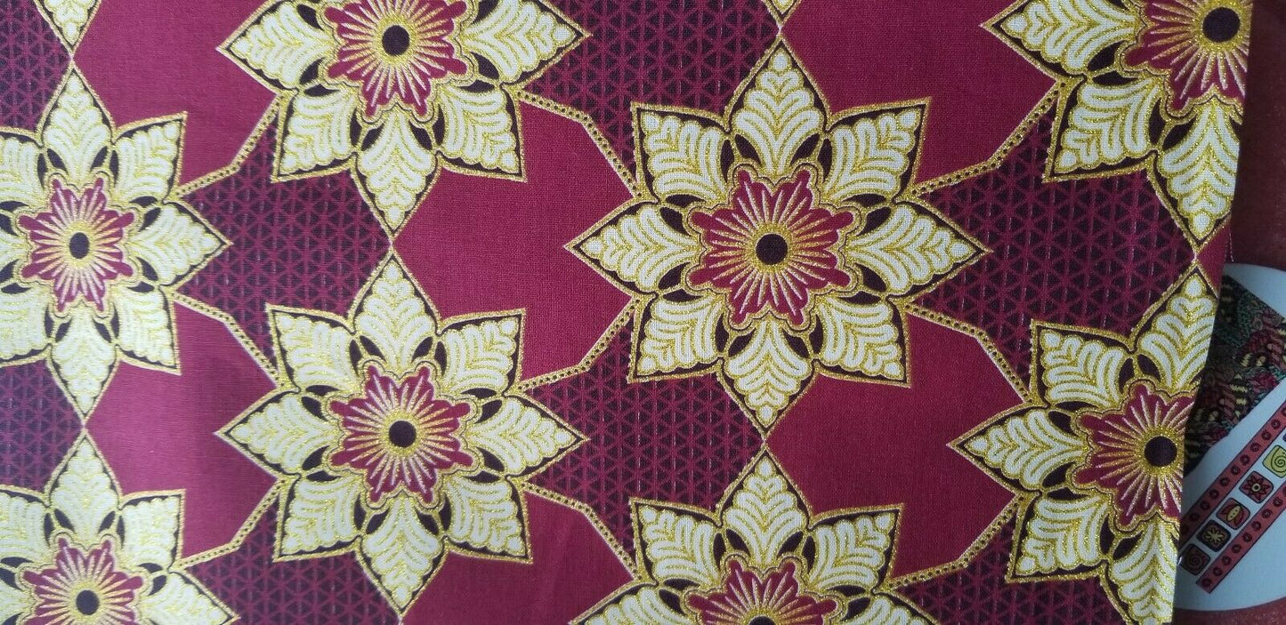 High fashion African merlot red multi 100% Cotton Fabric ~70"×24"