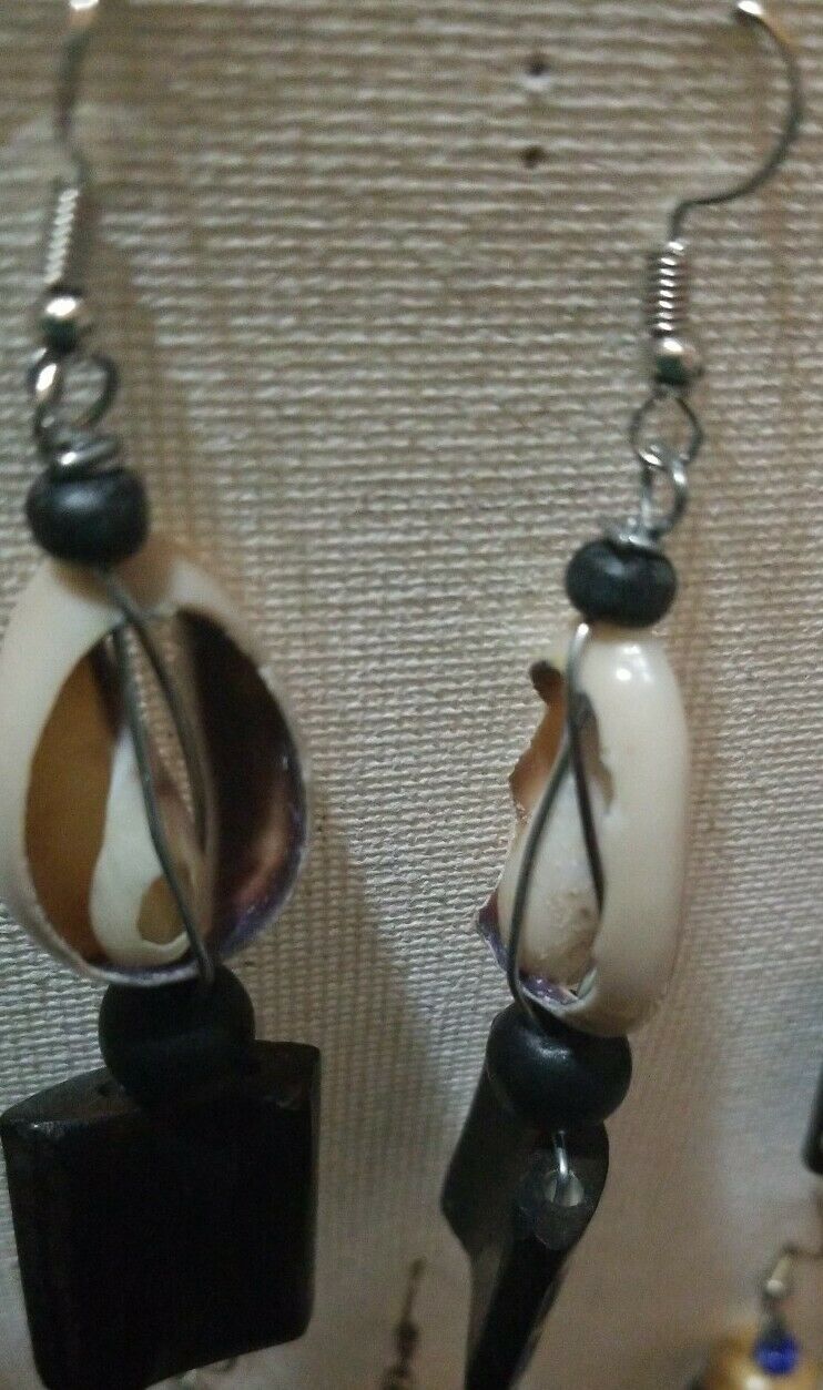 African white Cowrie Shell Earrings with resin $7.50