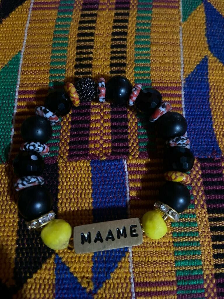 African Krobo Glass Beads Handmade Traditional Name Bracelet from Ghana~Maame~