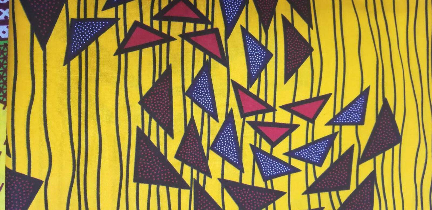Gold and mult color triangle clusters 100% Cotton African Print $7 per yard