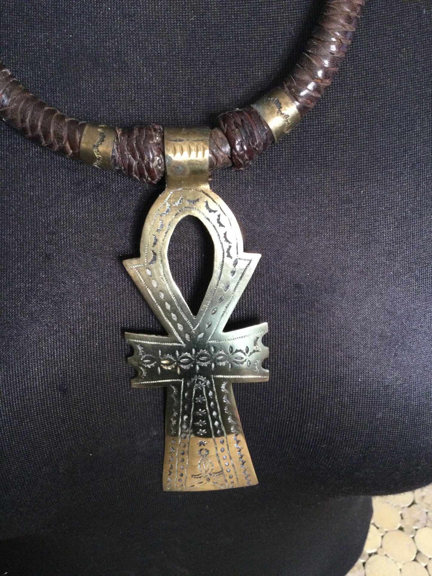 Braided leather Ankh necklace Handmade