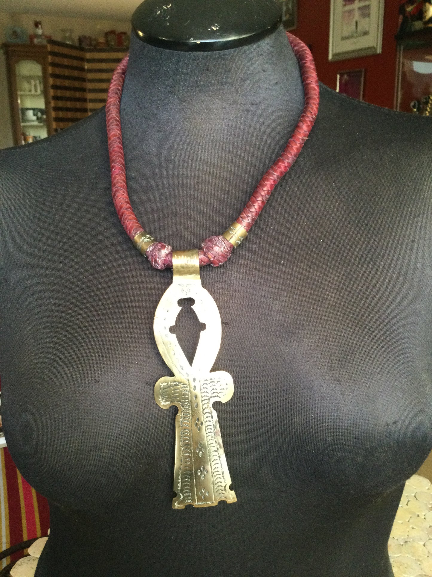 Braided leather Ankh necklace Handmade