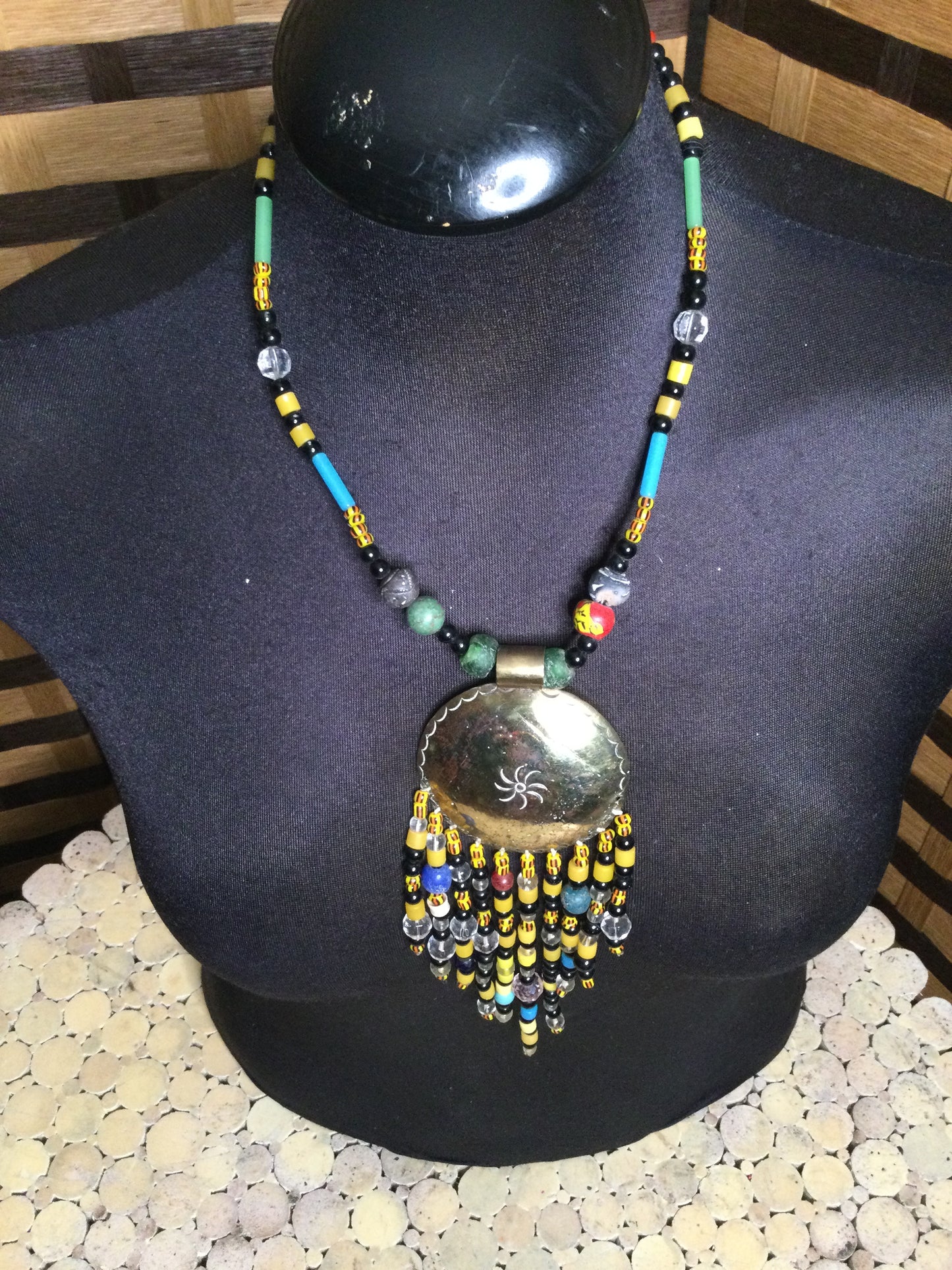 Beaded brass Medallion necklace Handmade