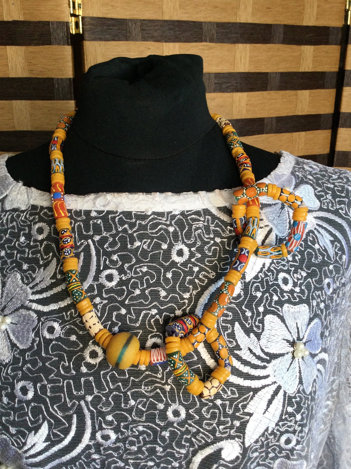 Ghana trade beads necklace with 2 small bracelets