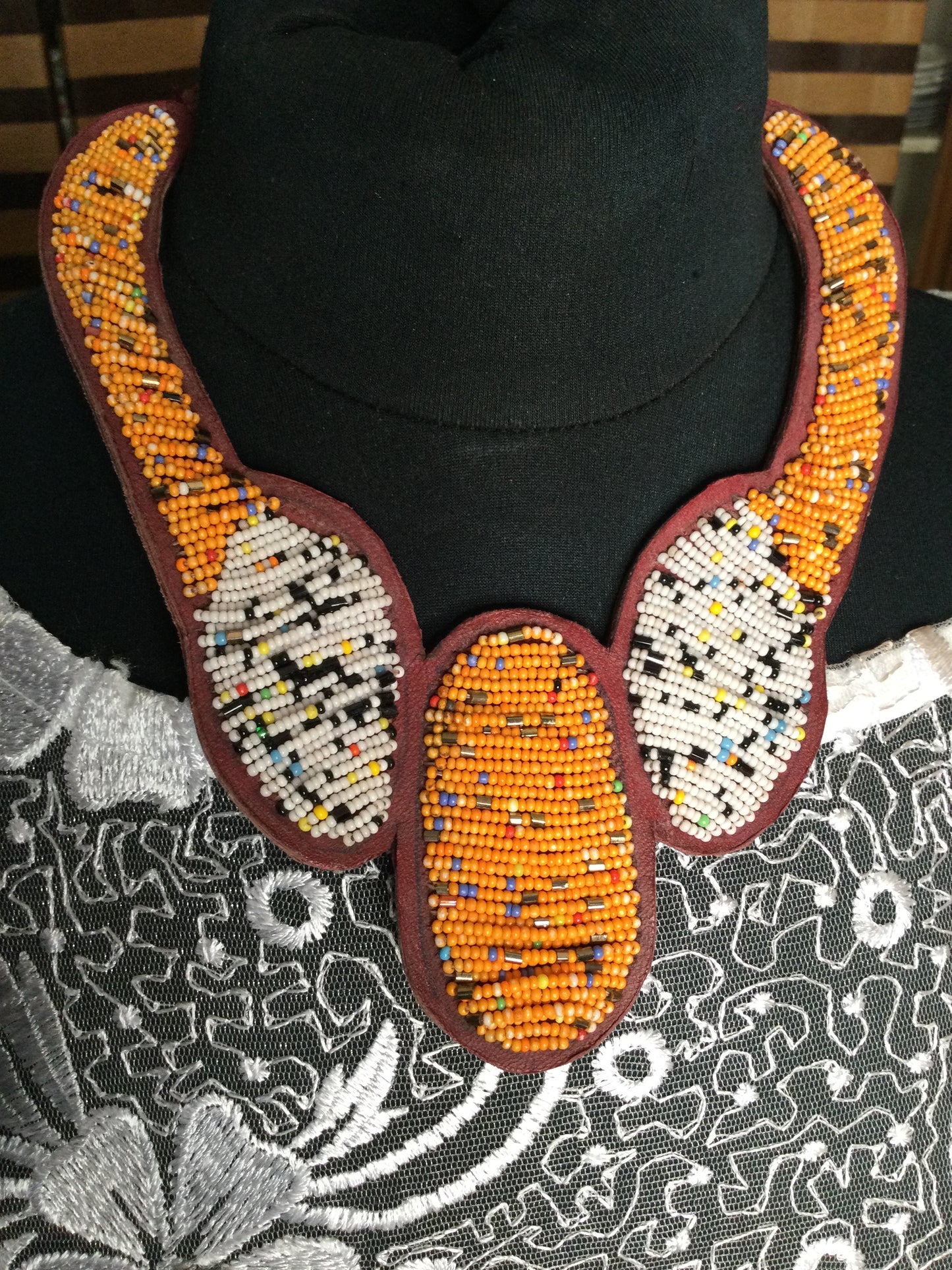 Beautiful bead and leather choker necklace