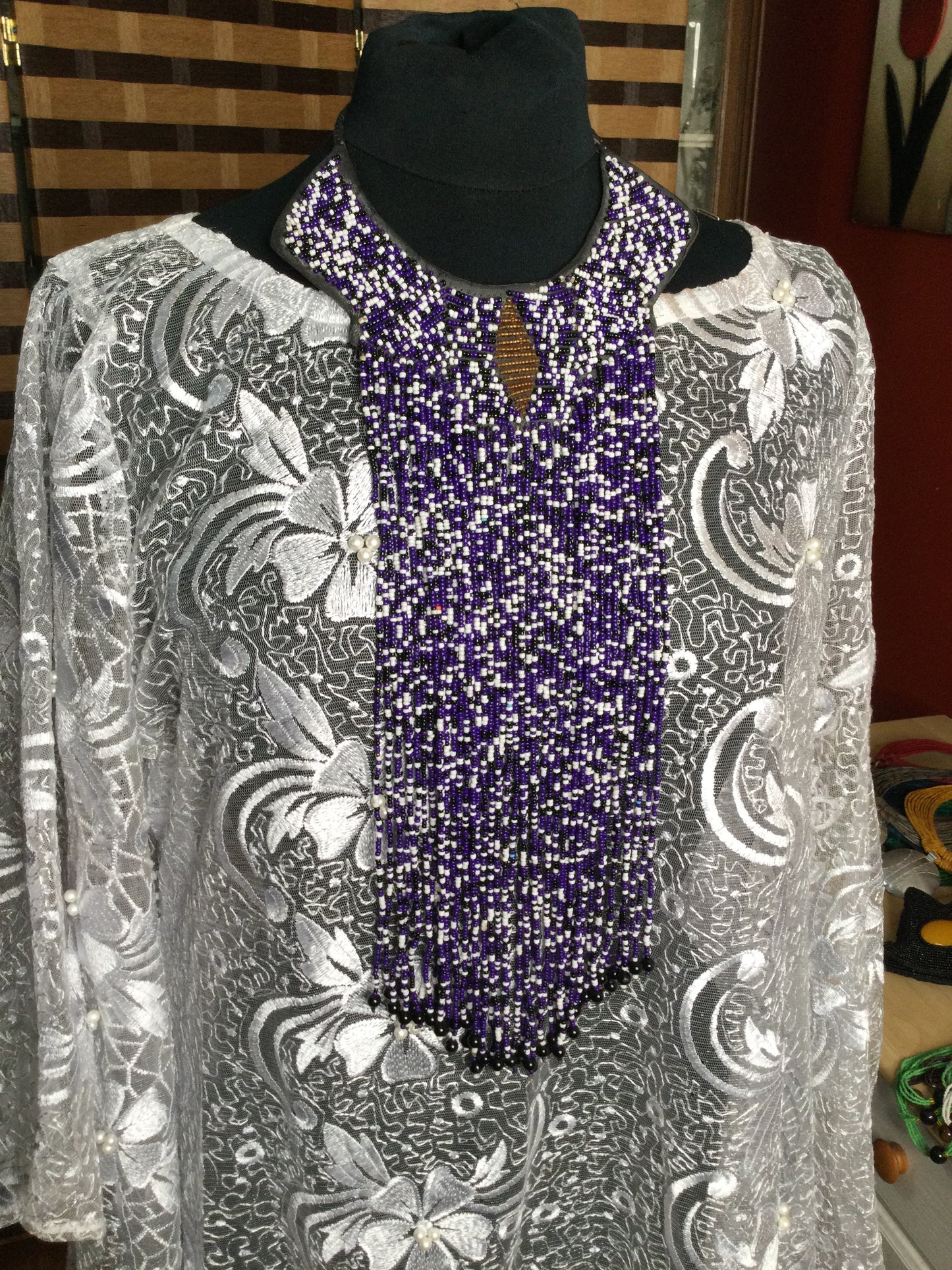 Purple and White South African Necklace