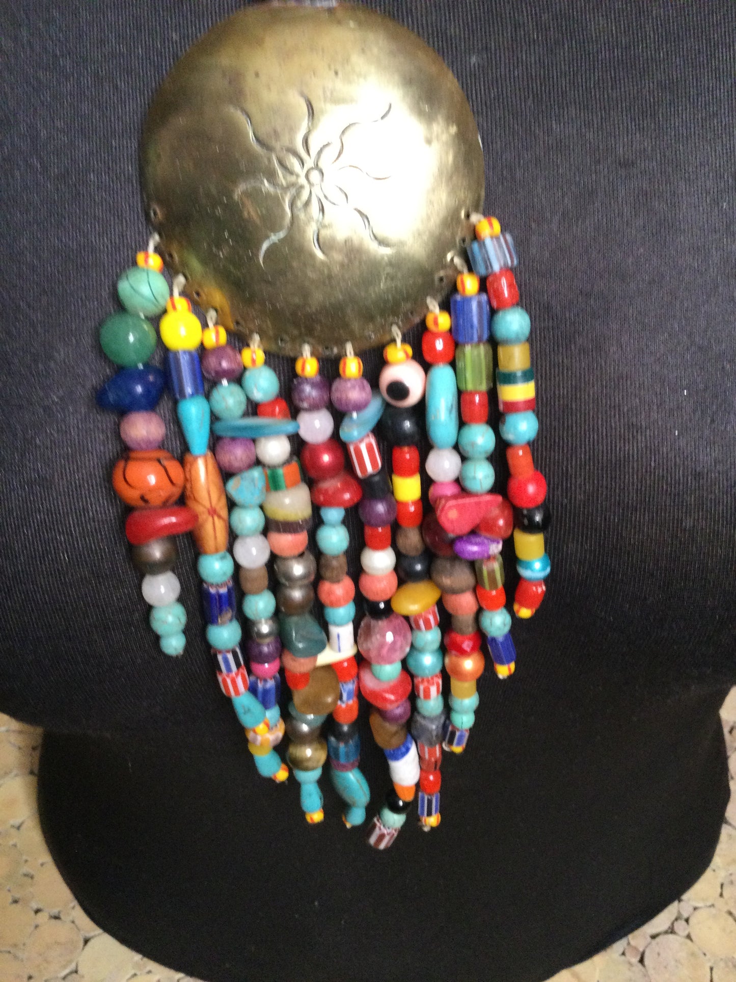 Multi color Beaded brass Medallion necklace Handmade