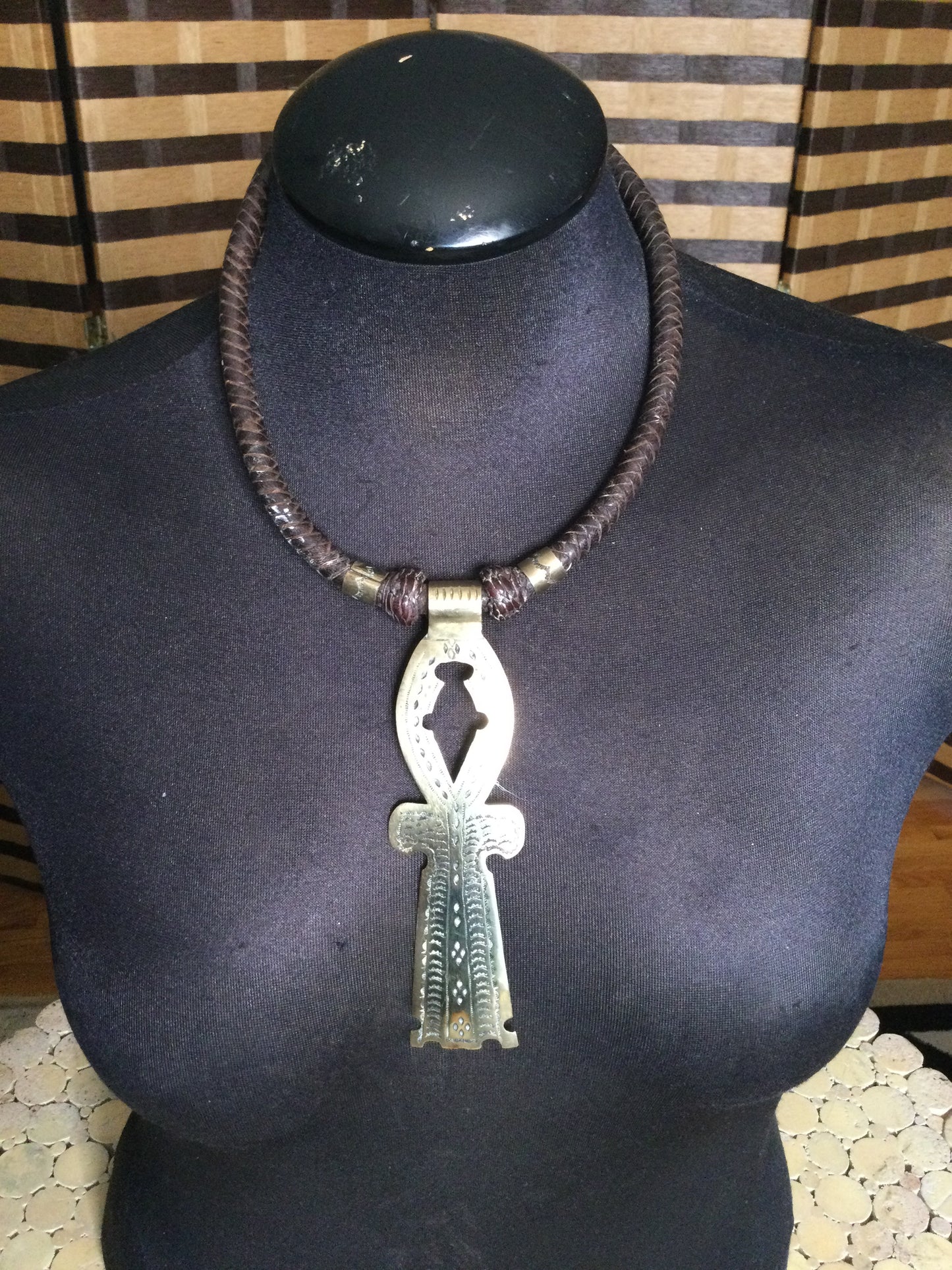 Braided leather Ankh necklace Handmade