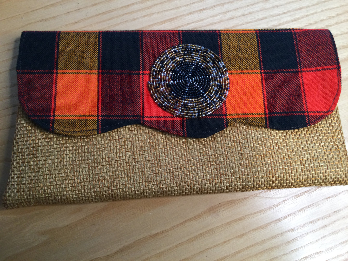 Authentic Africa Kenya Maasai fold over Beaded Jute Clutch Bag